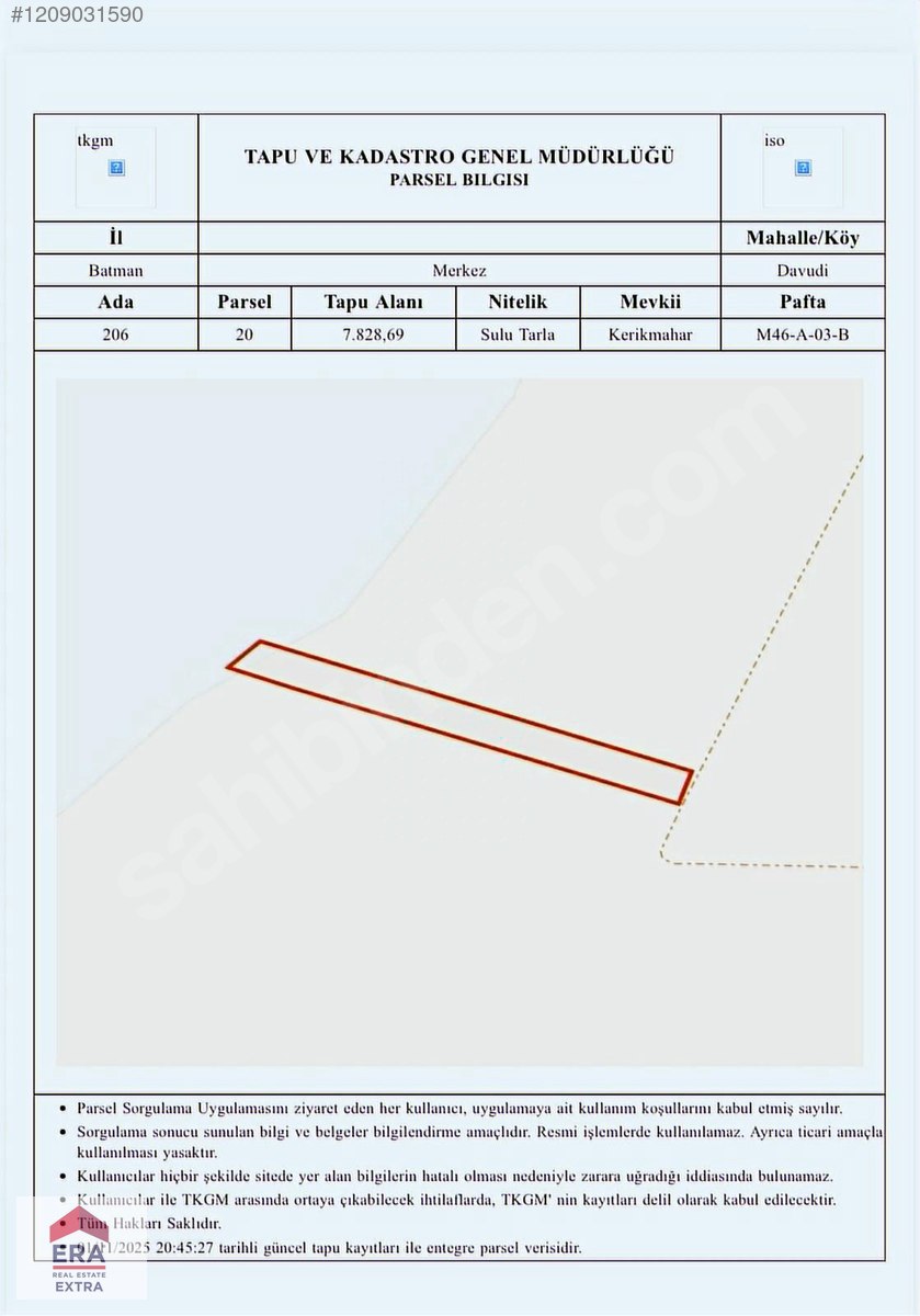 Batman da müstakil tarla satılık