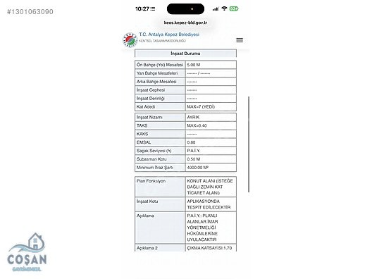 ÇAMLIBEL MAHALLESİNDE SATILIK 254 M2 HİSELİ ARSA