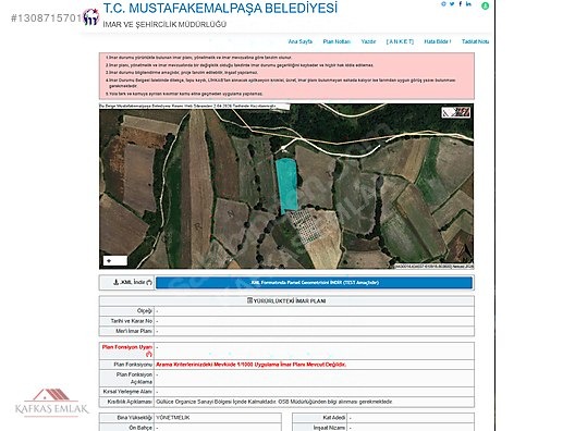 KAFKAS EMLAKTAN PAŞALAR'DA OSB DİBİNDE SATILIK 6.754 M2 TARLA