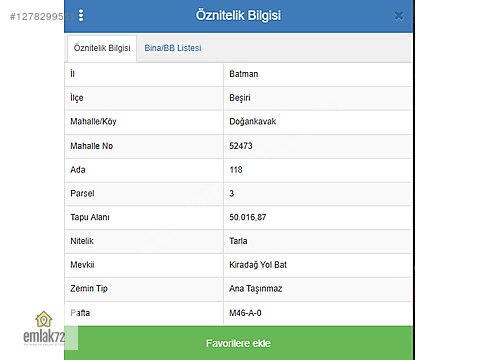 EMLAK 72 DEN BARISIL KÖYÜNDE SATILIK HİSSELŞ TARLA
