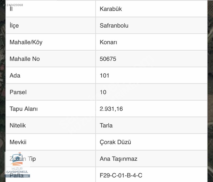 ACİL SATILIK SARANBOLU KONARI KÖYÜNDE YOLU MEVCUT 2.931 ARSA