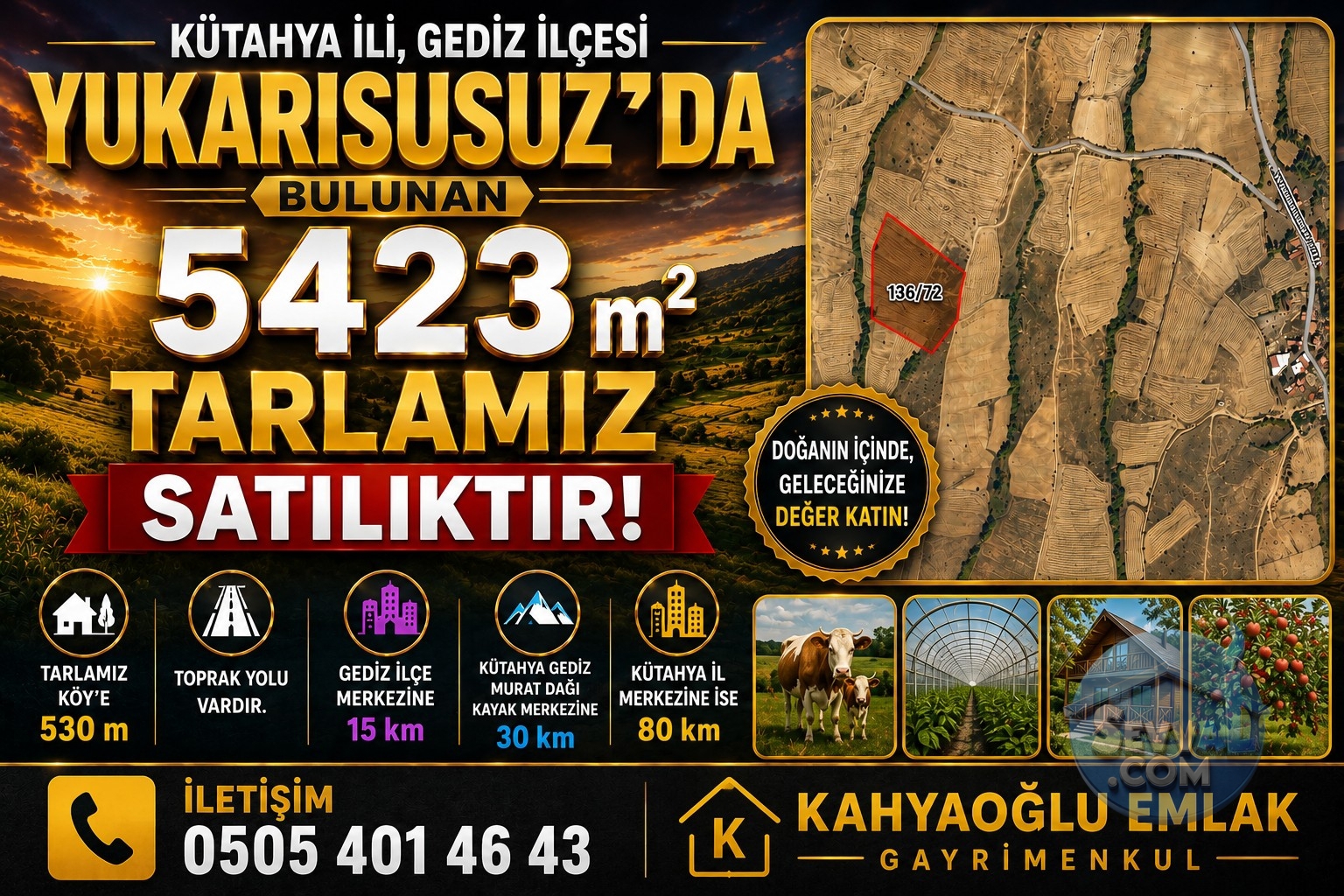 KÜTAHYA GEDİZ YUKARI SUSUZ'DA 5.423,66 M² TARLA SATILIKTIR