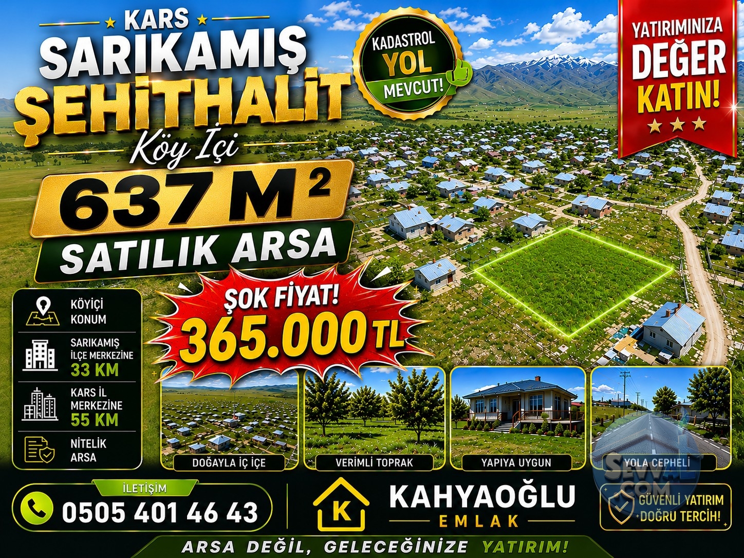 KARS SARIKAMIŞ ŞEHİTHALİT KÖYİÇİ 637M² SATILIK ARSA