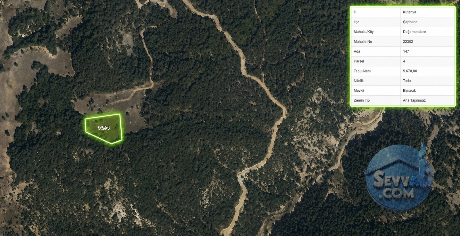 KÜTAHYA ŞAPHANE DEĞİRMENDERE'DE 5.678 M² TARLA SATILIKTIR