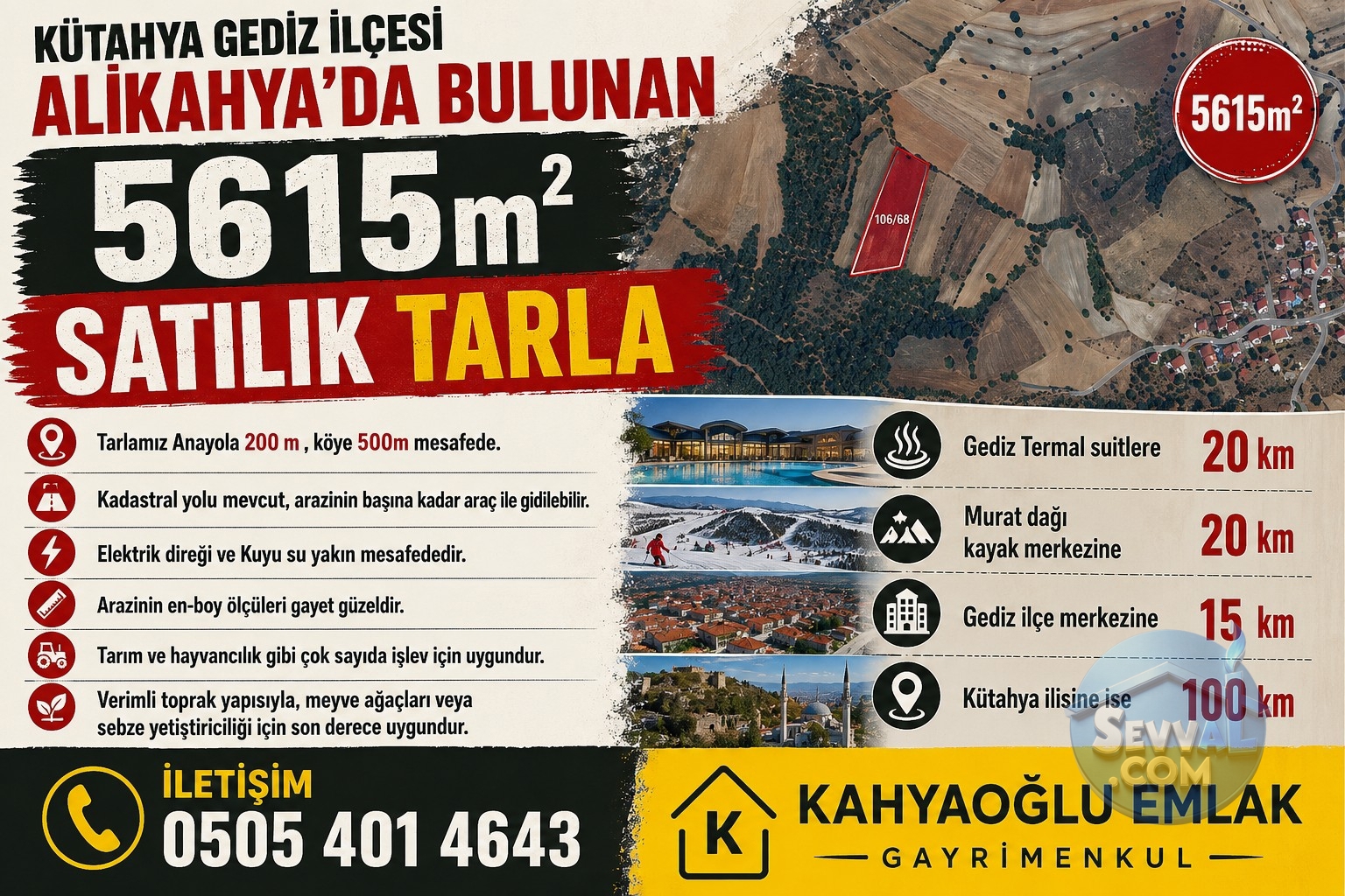 KÜTAHYA GEDİZ ALİKAHYA'DA 5615M² SATILIK TARLA