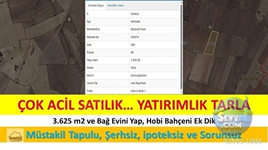 Çok Acil Satılık Yatırımlık Tarla
