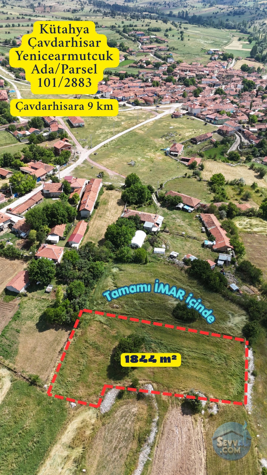 KÜTAHYA ÇAVDARHİSAR YENİCEARMUTCUK  KÖYÜNDE  1.844  M²  TARLA  SATILIKTIR