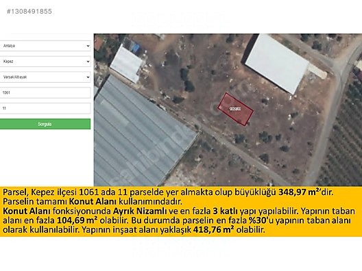 60'lık Yola 2. Parsel Ayrık Nizam ve Konut İmarlı Yatırımlık 0,90 Emsal Arsa