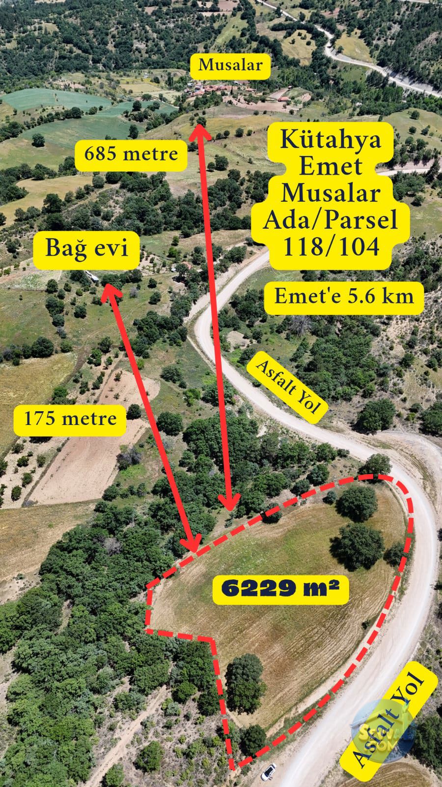 KÜTAHYA EMET MUSALAR  KÖYÜNDE  6.229 M² TARLA  SATILIKTIR