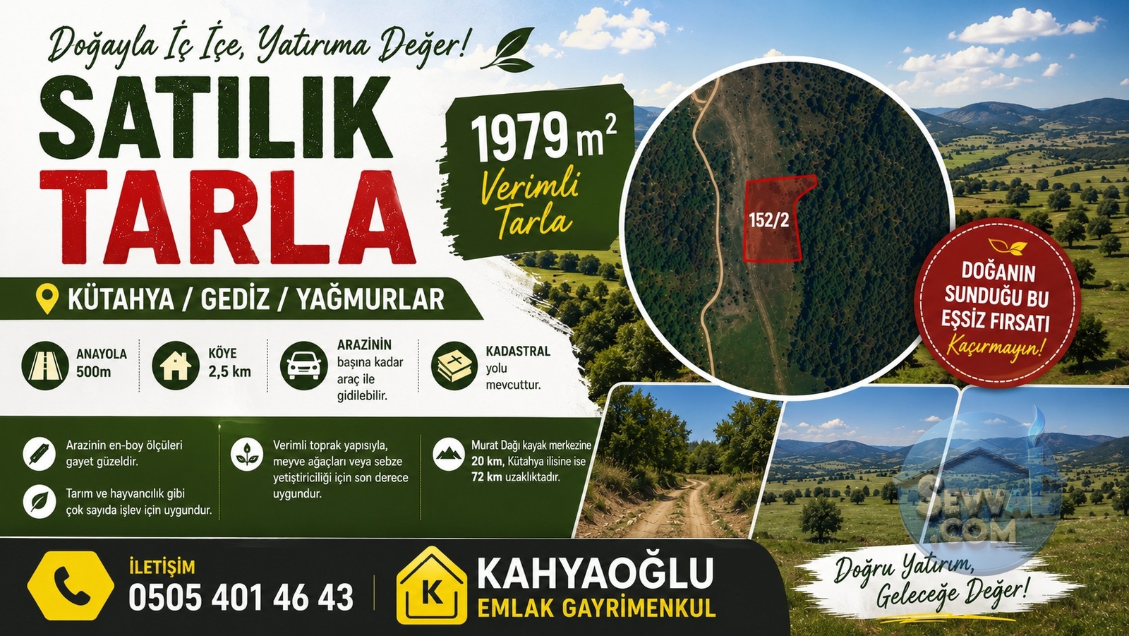 KÜTAHYA GEDİZ YAĞMURLAR'DA 1979 M² SATILIK TARLA
