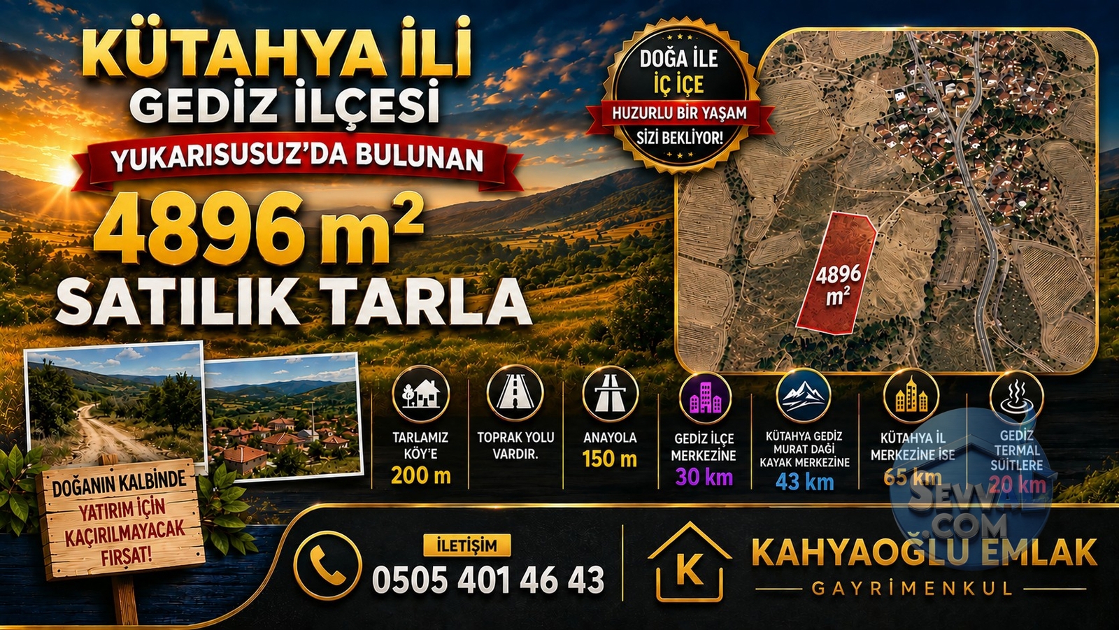 KÜTAHYA GEDİZ YUKARI SUSUZ'DA 4.896,20 M² TARLA SATILIKTIR
