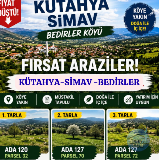 KÜTAHYA SİMAV BEDİRLER  KÖYÜNDE  248 ,86 VE 250 M²  TARLA SATILIKTIR