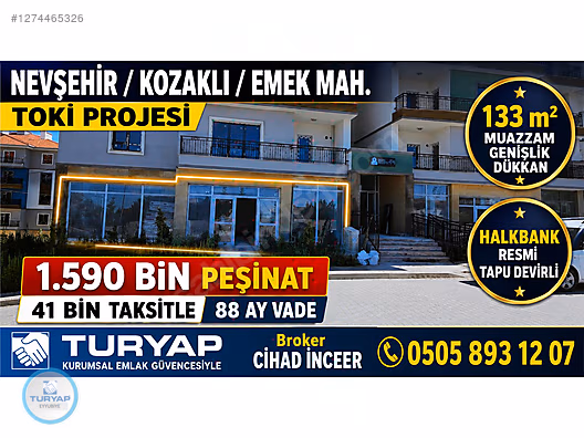 RESMİ TAPU DEVİRLİ- 133 M2 ANAYOL ÜZERİ TOKİ DÜKKANI
