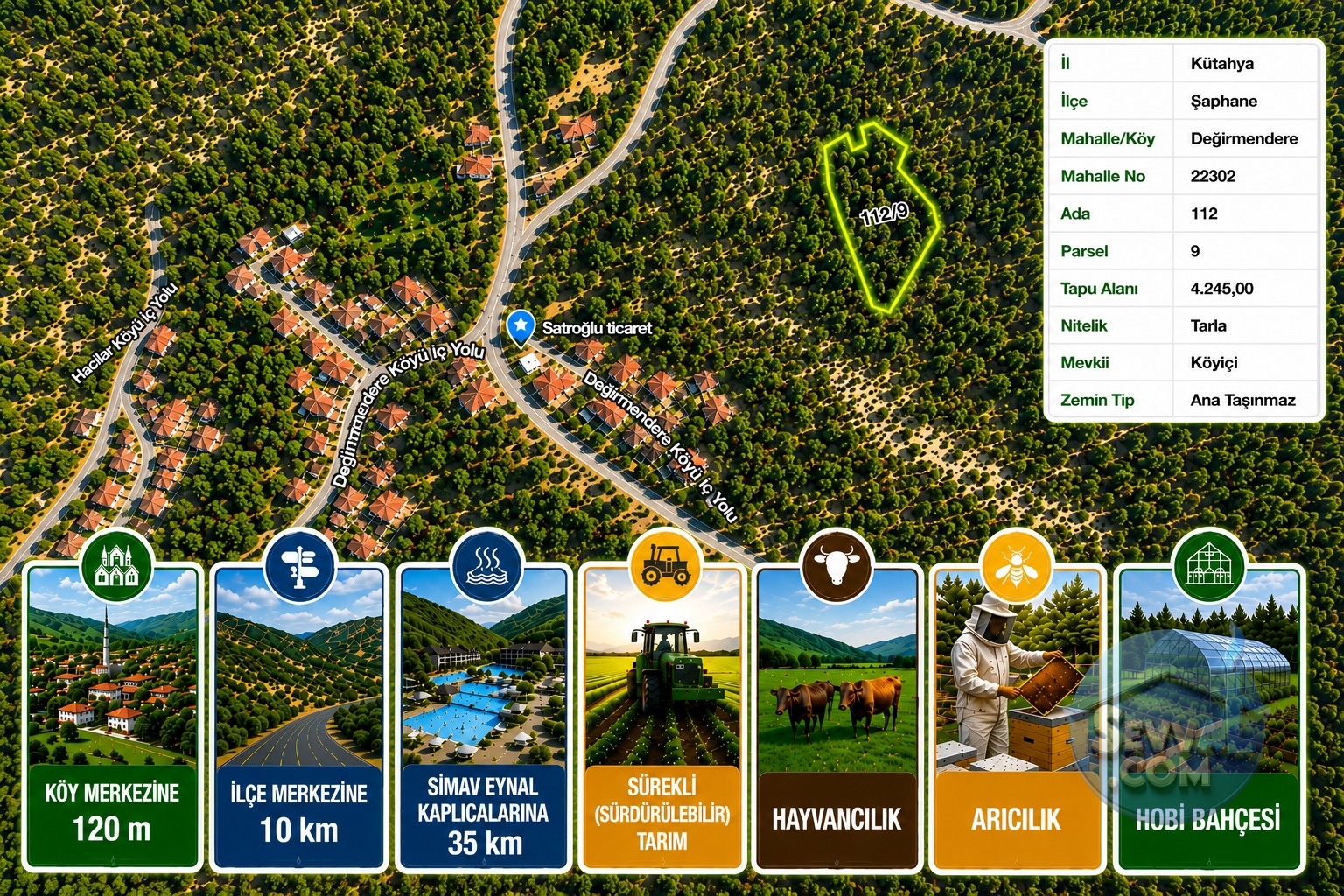 KÜTAHYA ŞAPHANE DEĞİRMENDERE'DE 4.245 M² TARLA SATILIKTIR