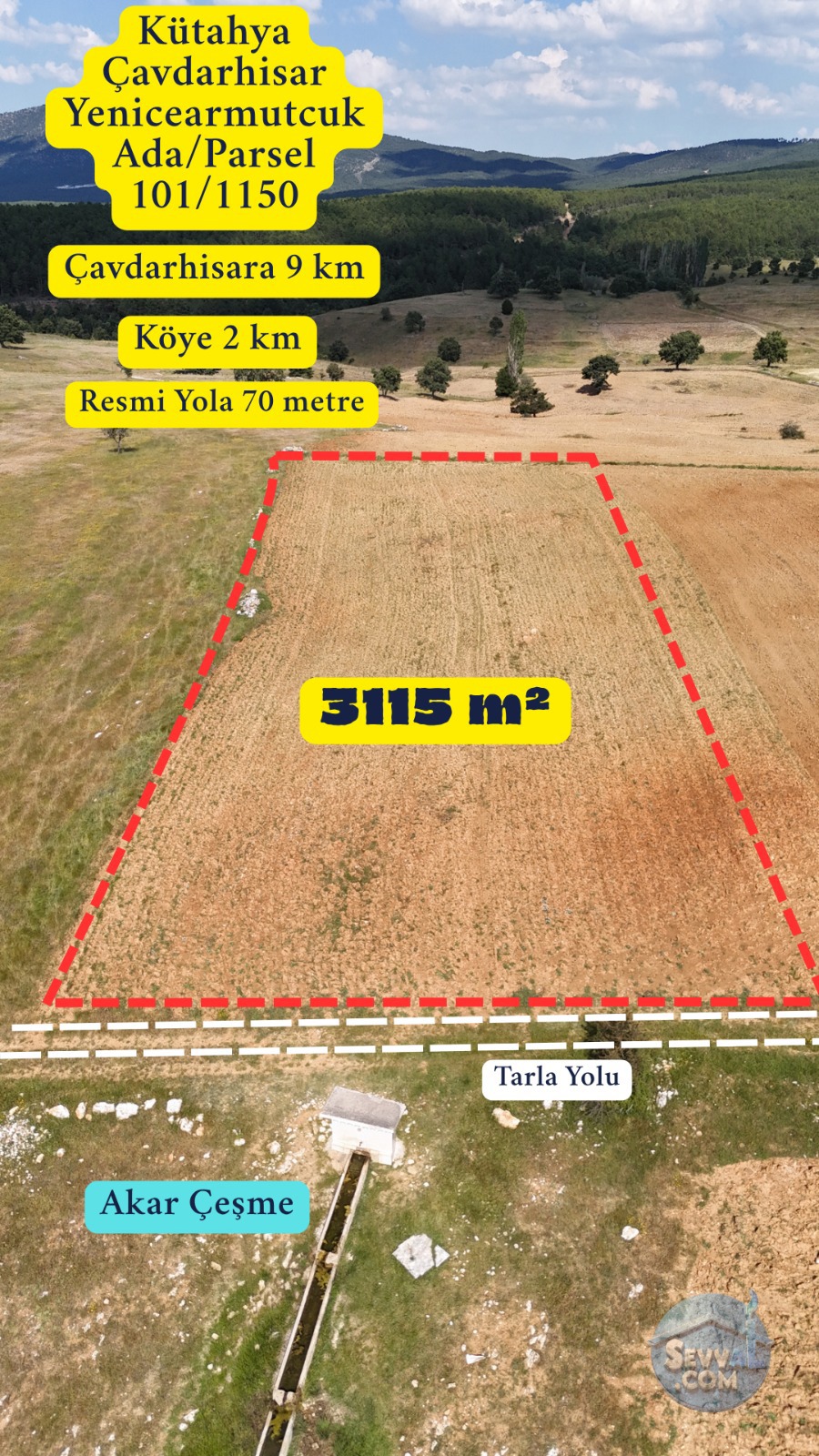 KÜTAHYA ÇAVDARHİSAR YENİCEARMUTCUK  KÖYÜNDE  3.115  M²  TARLA  SATILIKTIR