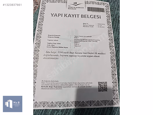 MERAM KIZILÖREN'DE-SATILIK 1065 M2 MÜSTAKİL YAPI KAYITLI BAHÇE