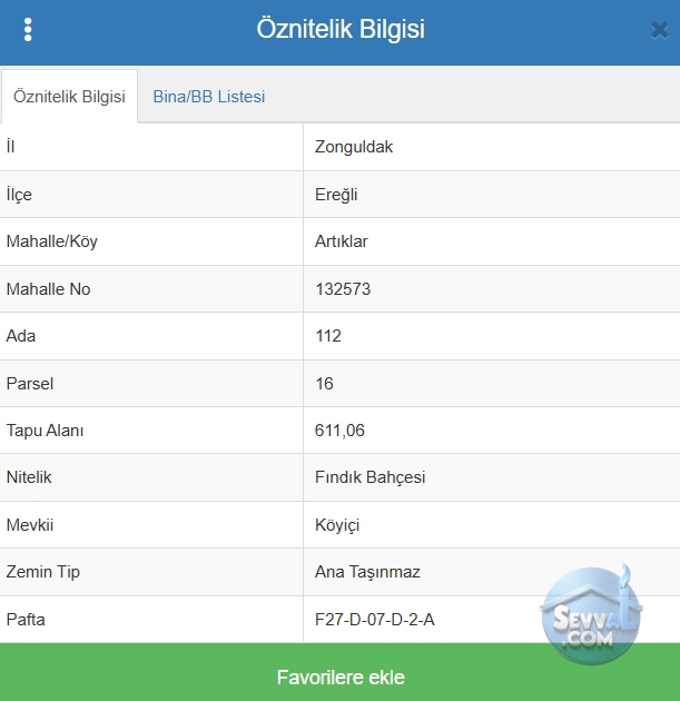 ZONGULDAK EREĞLİ ARTIKLAR KÖYÜ 611M² FINDIK BAHÇEMİZ SATILIKTIR.