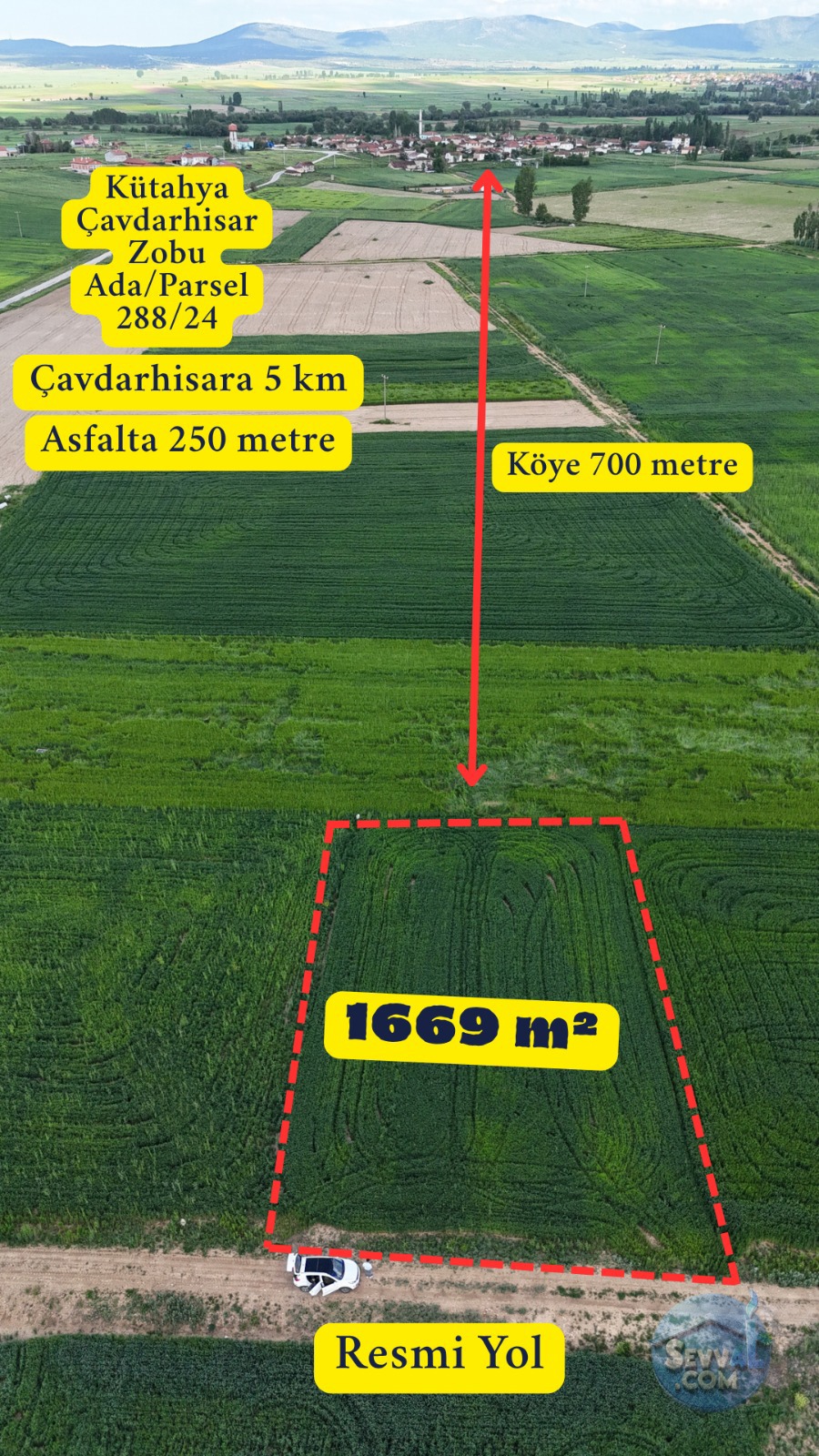 KÜTAHYA ÇAVDARHİSAR ZOBU  KÖYÜNDE  1.669  M²   TARLA  SATILIKTIR