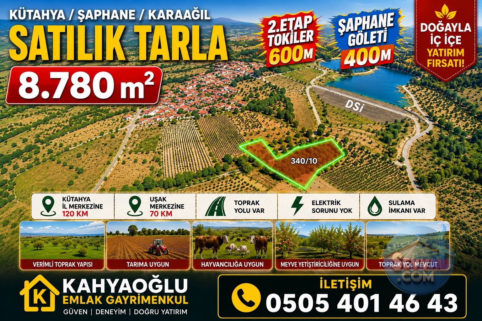 KÜTAHYA ŞAPHANE KARAAĞIL'DA 8780 M² SATILIK TARLA