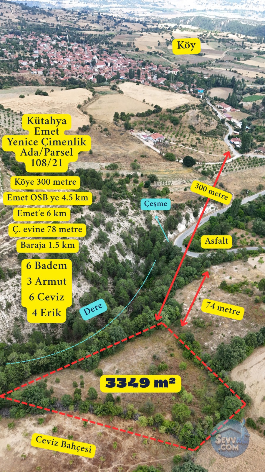 KÜTAHYA EMET YENİCE ÇİMENLİK  KÖYÜNDE  3.349  M²   TARLA  SATILIKTIR
