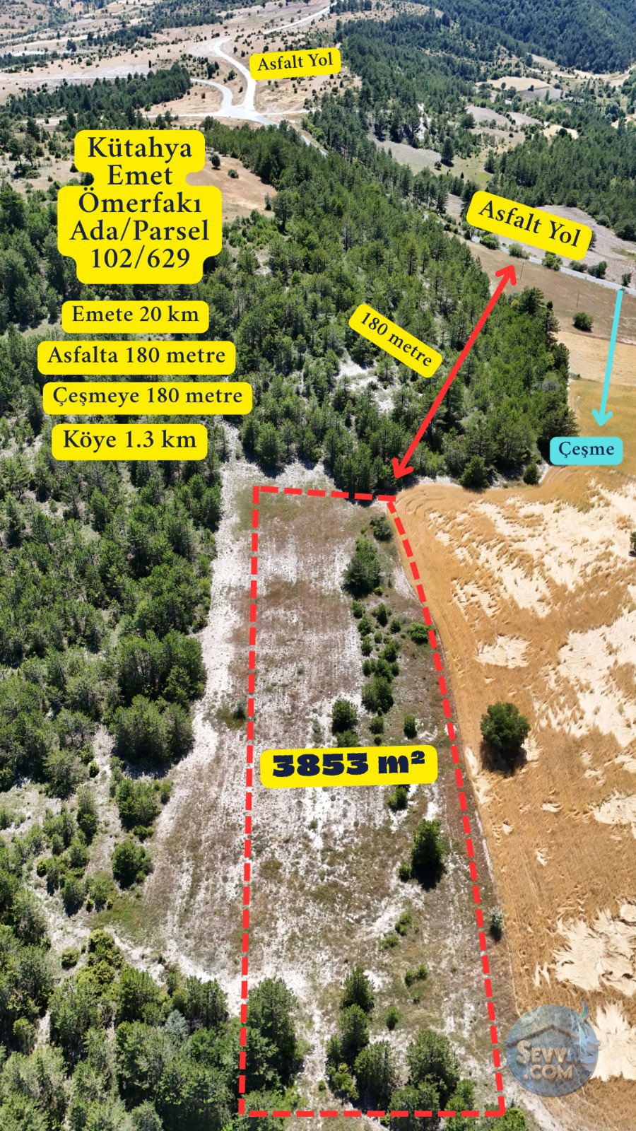 KÜTAHYA EMET ÖMERFAKI  KÖYÜNDE  3.853 M²   TARLA  SATILIKTIR