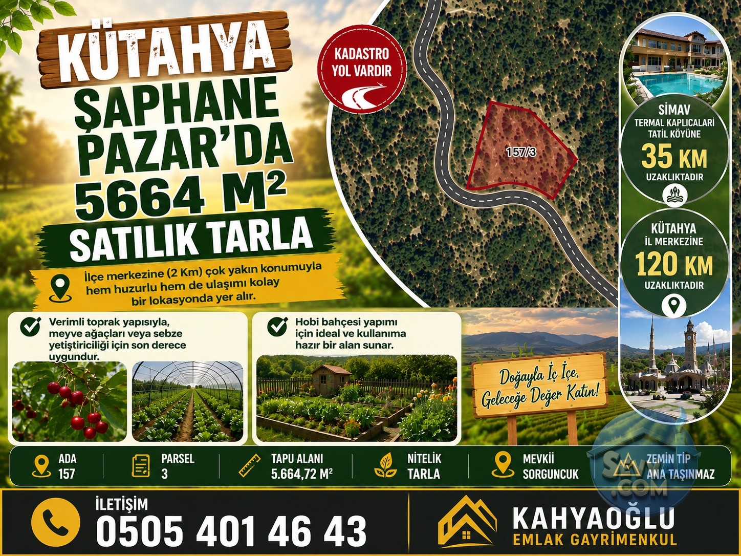 KÜTAHYA ŞAPHANE PAZAR'DA 5664 M² SATILIK TARLA