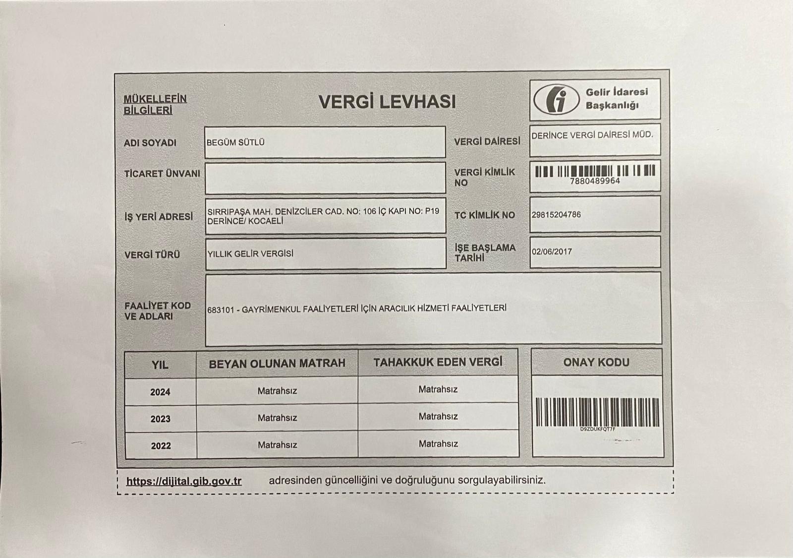 Yetki/Vergi Belgesi
