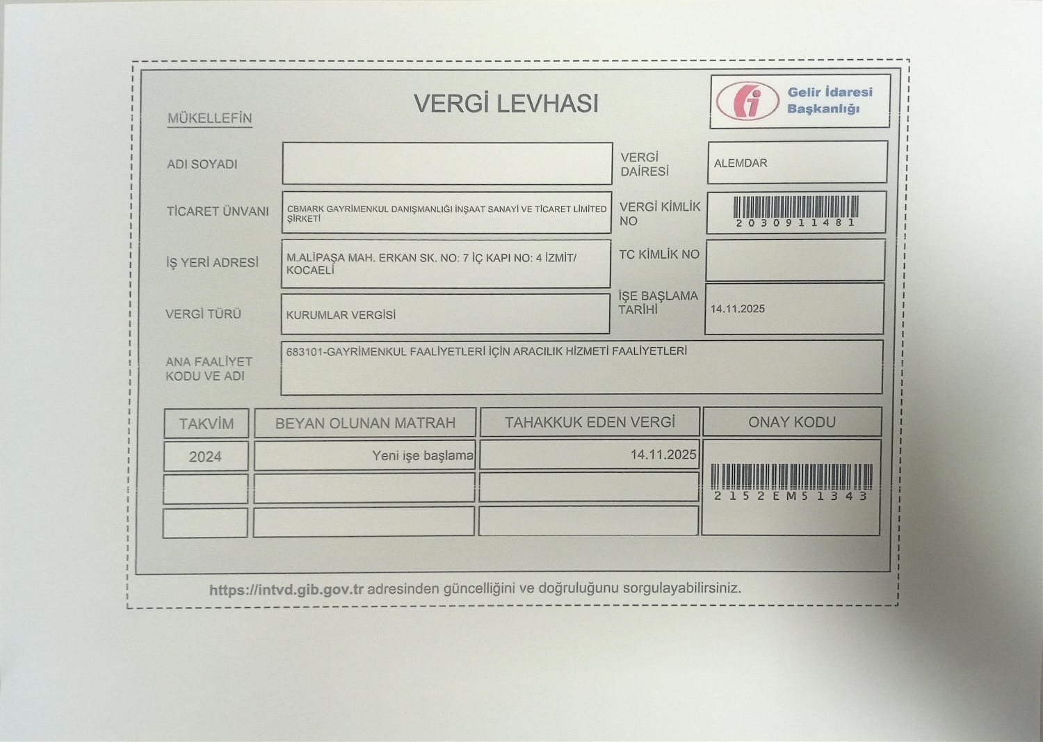 Yetki/Vergi Belgesi
