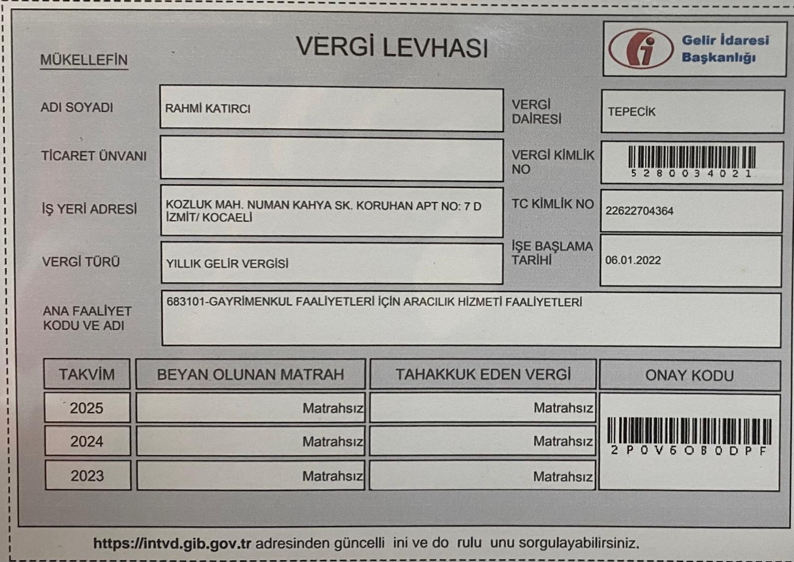 Yetki/Vergi Belgesi