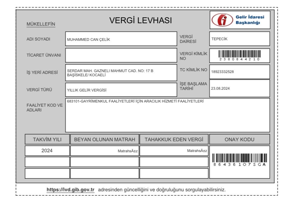 Yetki/Vergi Belgesi